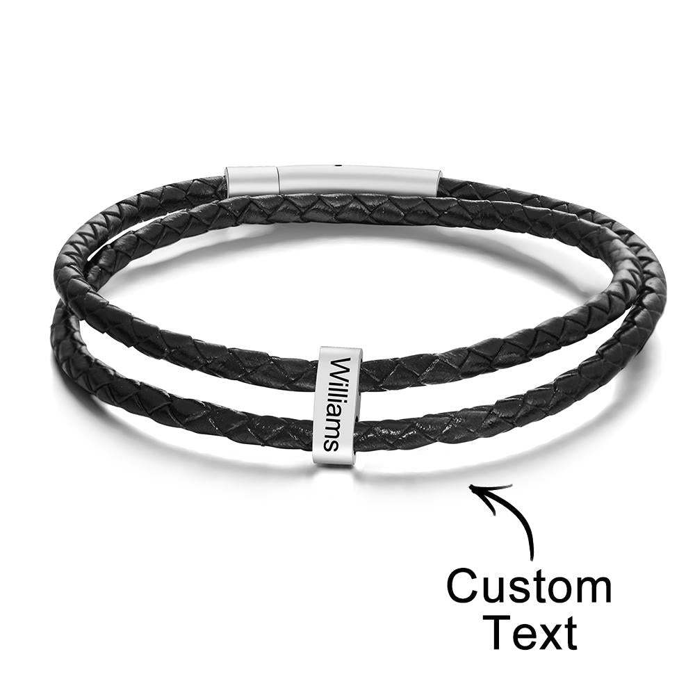 Custom Engraved Bracelet Beads Braided Leather Men's Gifts - soufeelus