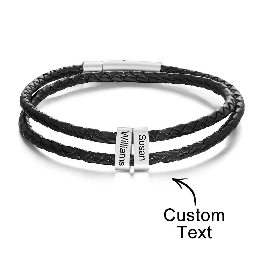 Custom Engraved Bracelet Beads Braided Leather Men's Gifts - soufeelus