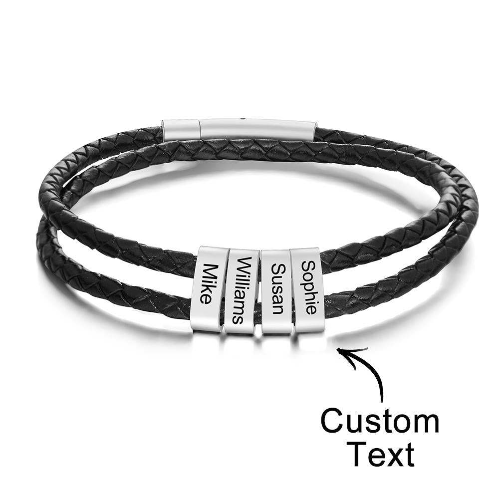 Custom Engraved Bracelet Beads Braided Leather Men's Gifts - soufeelus