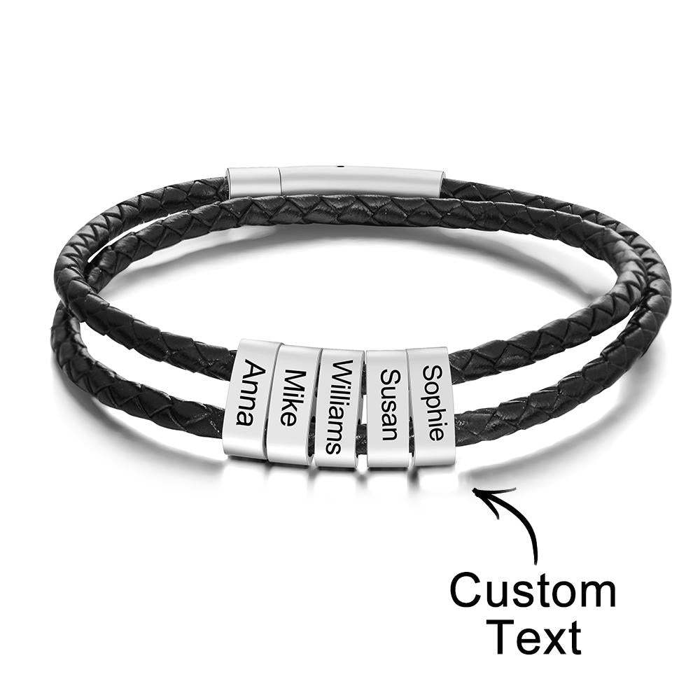 Custom Engraved Bracelet Beads Braided Leather Men's Gifts - soufeelus