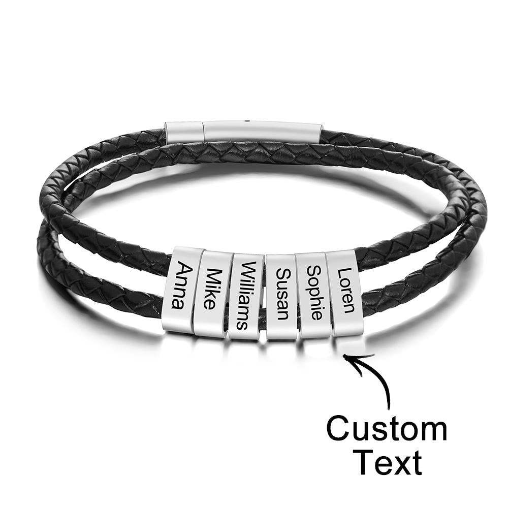 Custom Engraved Bracelet Beads Braided Leather Men's Gifts - soufeelus