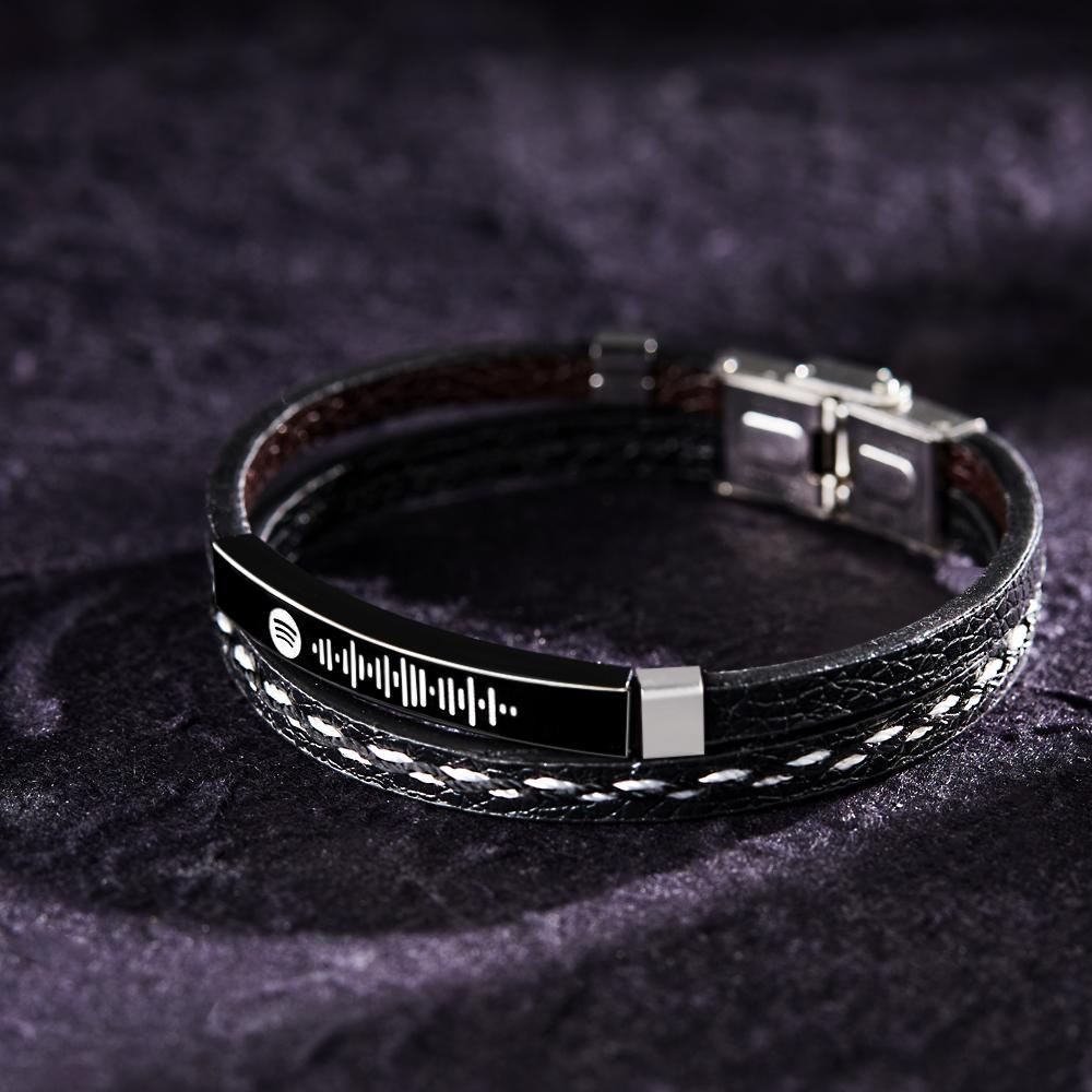 Scannable Spotify Code Custom Music Bracelet Leather Gifts - soufeelus