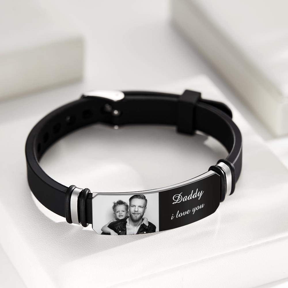 Custom Photo Engraved Bracelet Commemorate Gift For Father