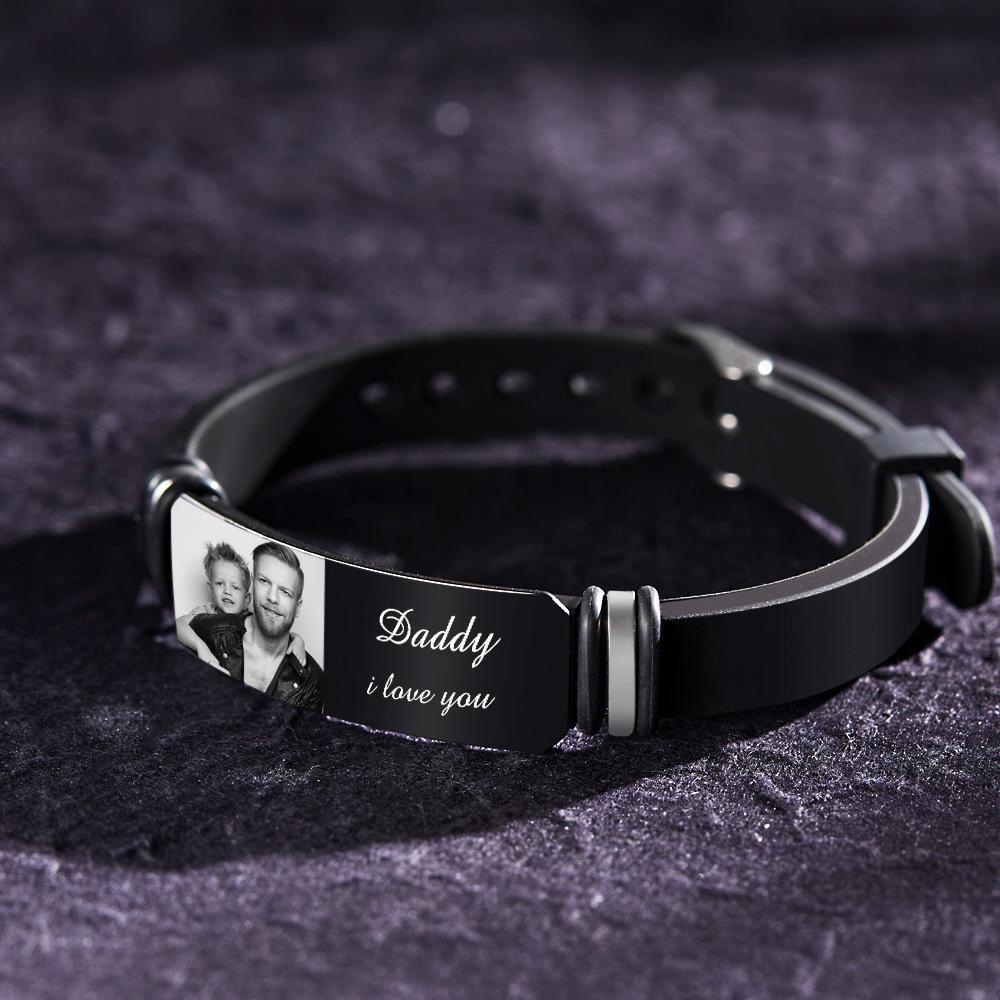 Custom Photo Engraved Bracelet Commemorate Gift For Father
