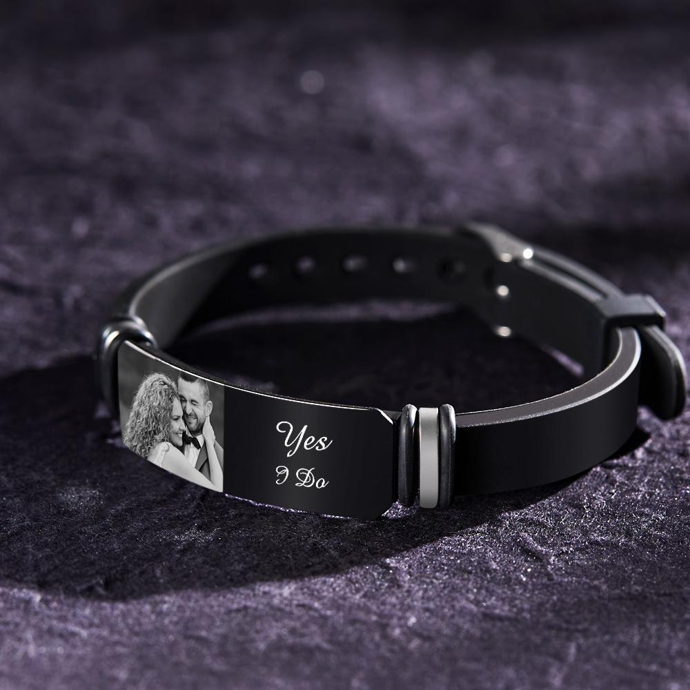 Custom Men's Bracelet Personalized Photo Engraved Bracelet Perfect Wedding Gift For Newly Married Couple - soufeelus