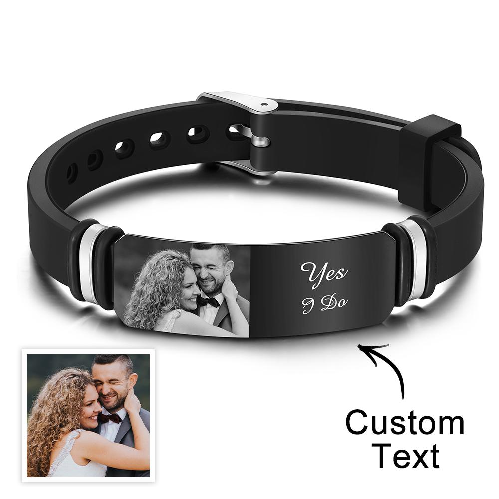 Custom Men's Bracelet Personalized Photo Engraved Bracelet Perfect Wedding Gift For Newly Married Couple - soufeelus