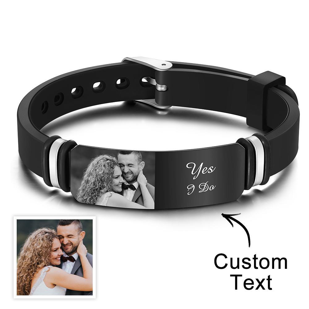 Custom Men's Bracelet Personalized Photo Engraved Bracelet Perfect Wedding Gift For Newly Married Couple - soufeelus