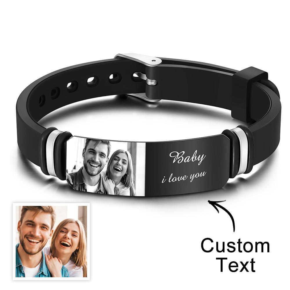 Custom Men's Photo Engraved  Bracelet Wedding Gift For Anniversary Newly Married Couple Personalized Bracelet Black Filter And Color Printing Style - soufeelus