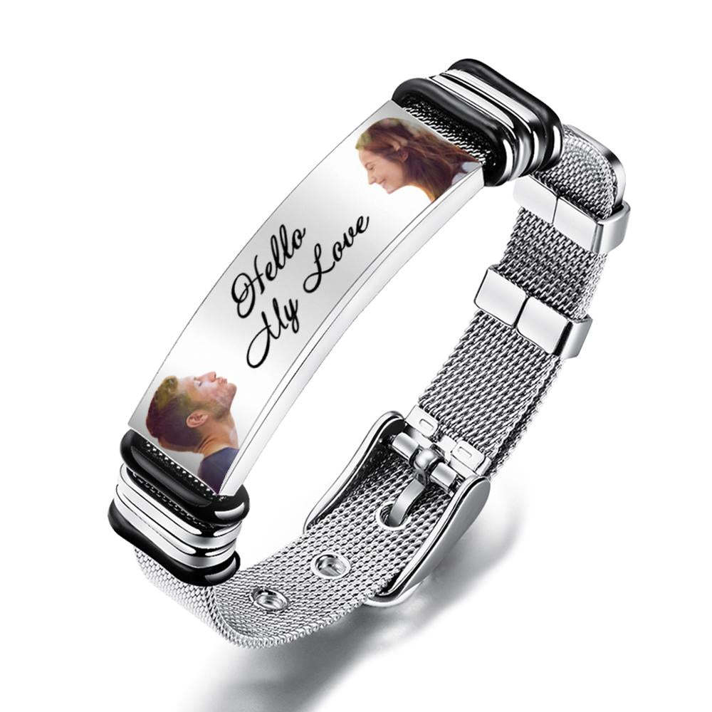 Customized Optional Photo Engraved Music Code Stainless Steel Bracelet Best Gifts For Men Gifts For Couples