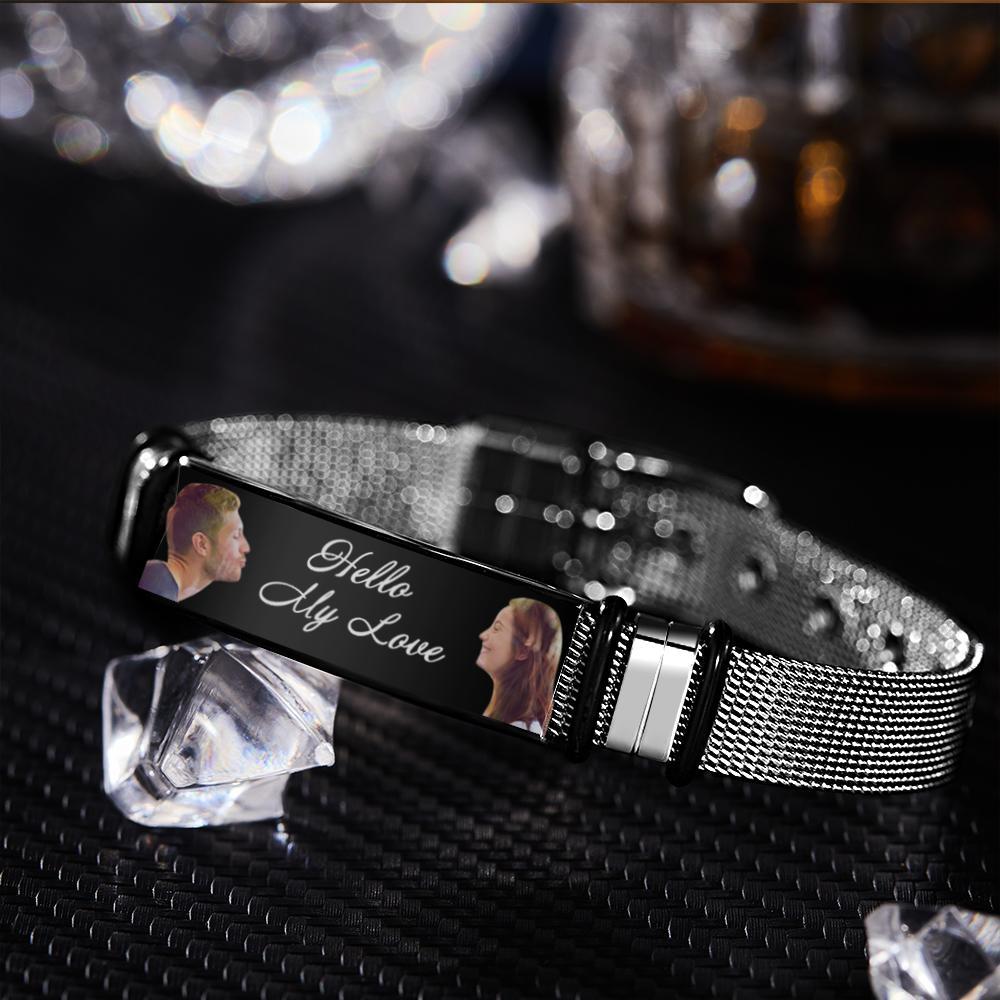 Custom Mens Bracelet With Double Photo And Engraved Words Best Gifts For Your Beloved One - soufeelus