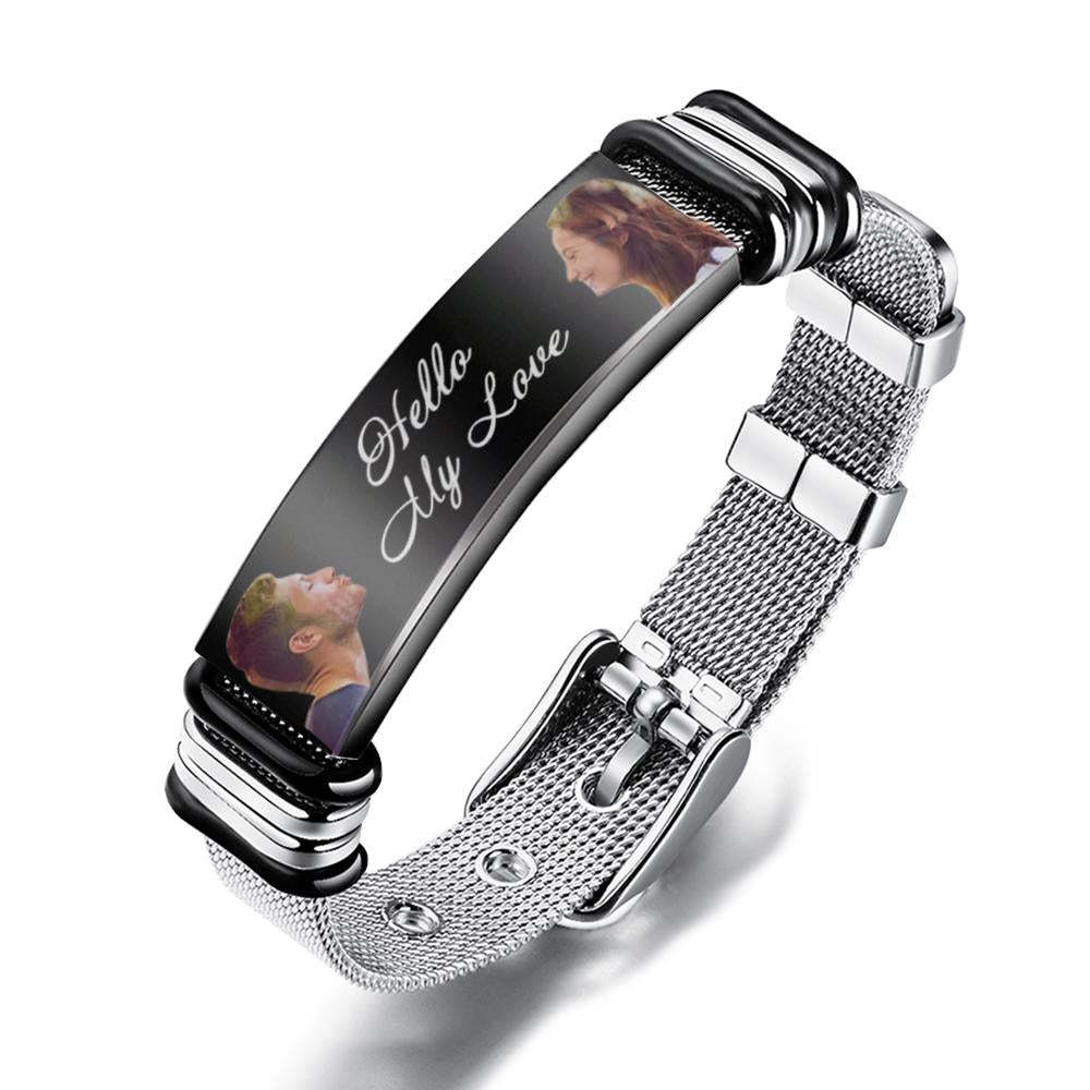 Custom Mens Bracelet With Double Photo And Engraved Words Best Gifts For Your Beloved One - soufeelus