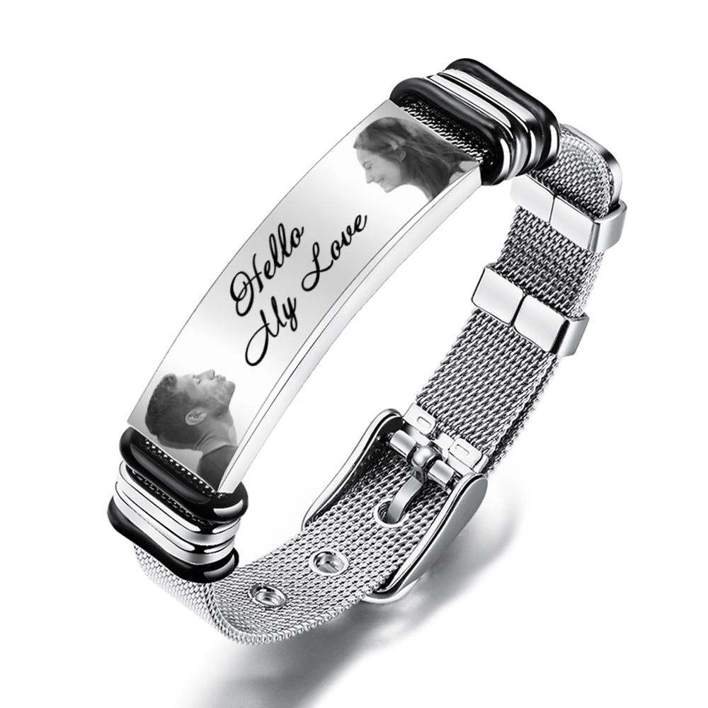 Custom Mens Bracelet With Double Photo And Engraved Words Best Gifts For Your Beloved One - soufeelus