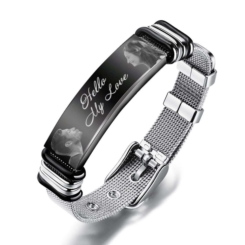 Customized Optional Photo Engraved Spotify Code Stainless Steel Bracelet Best Gifts For Dads On Father's Day