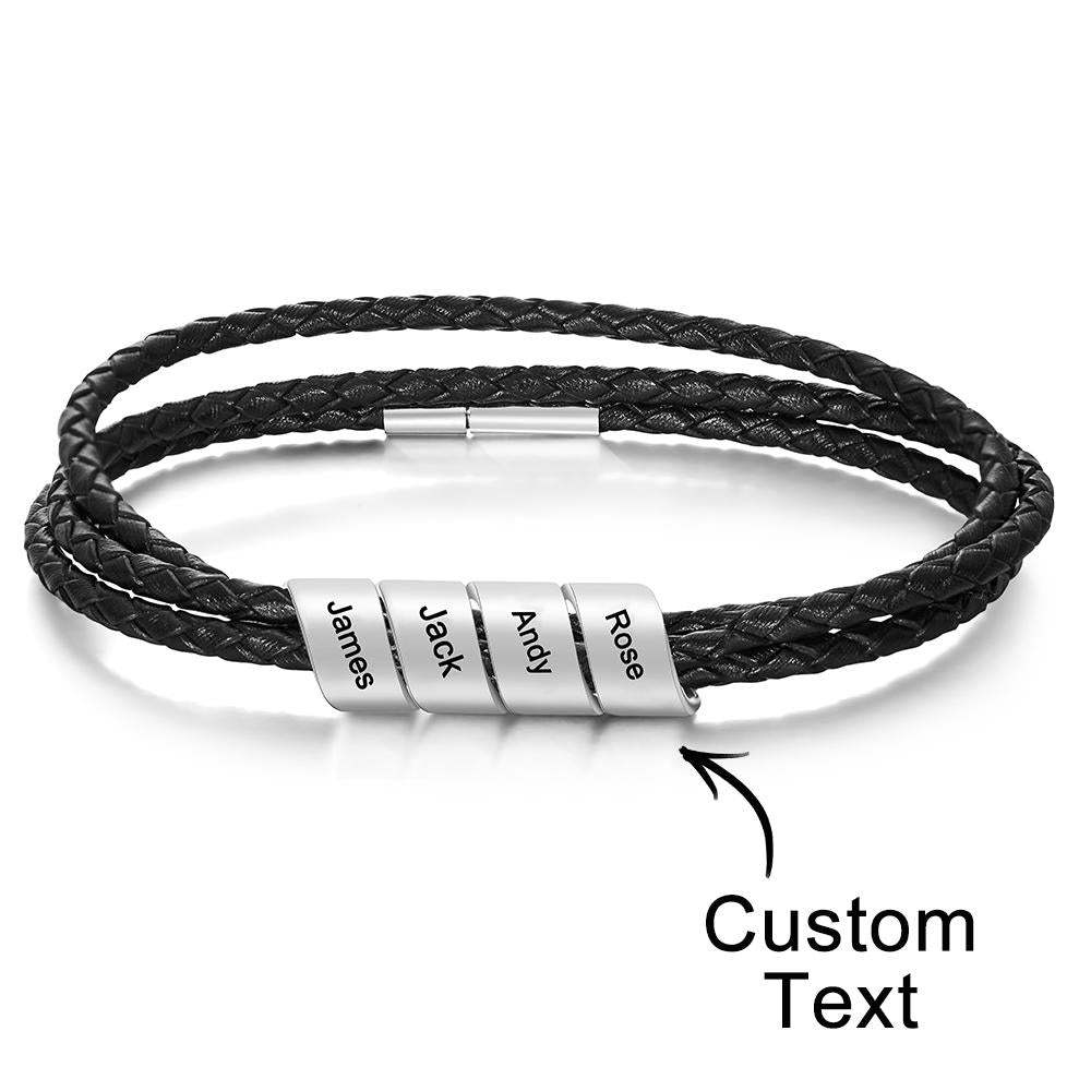 Personalized Braided Leather Bracelet Custom Name Fashion Multy Layer Bracelet for Men - soufeelus