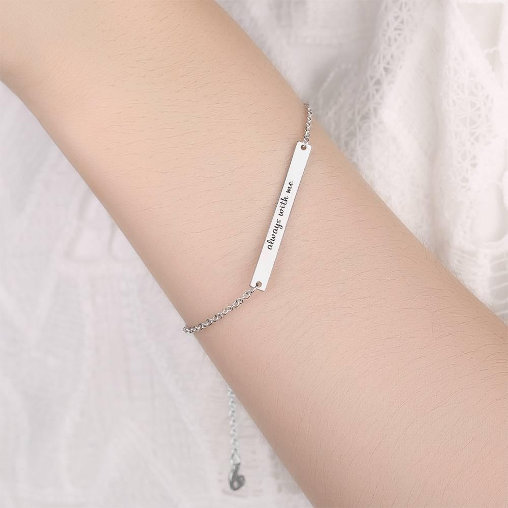 Custom Engraved Bar Bracelet, Bridesmaid Gift Platinum Plated - Silver - soufeelus