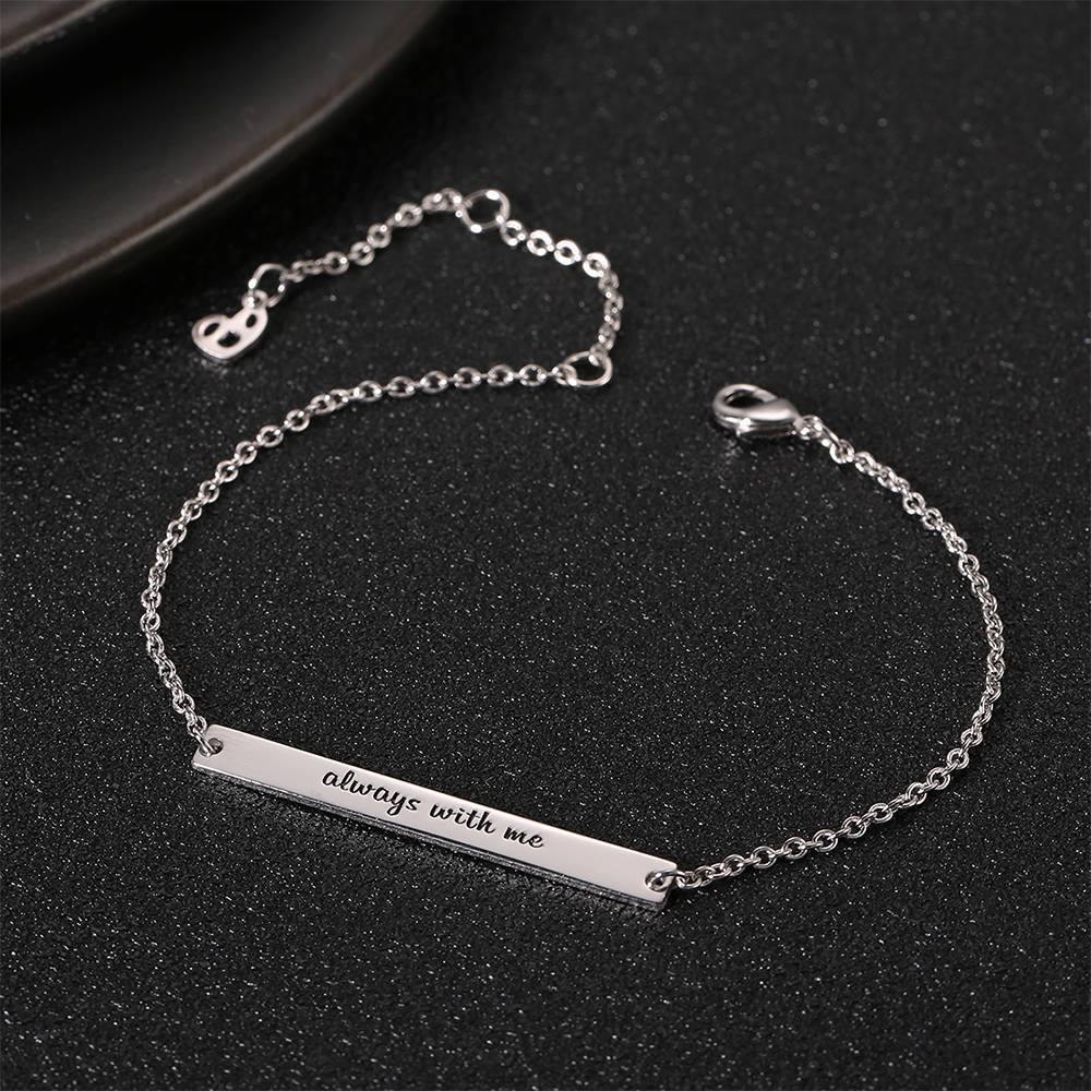 Custom Engraved Bar Bracelet, Bridesmaid Gift Platinum Plated - Silver - soufeelus