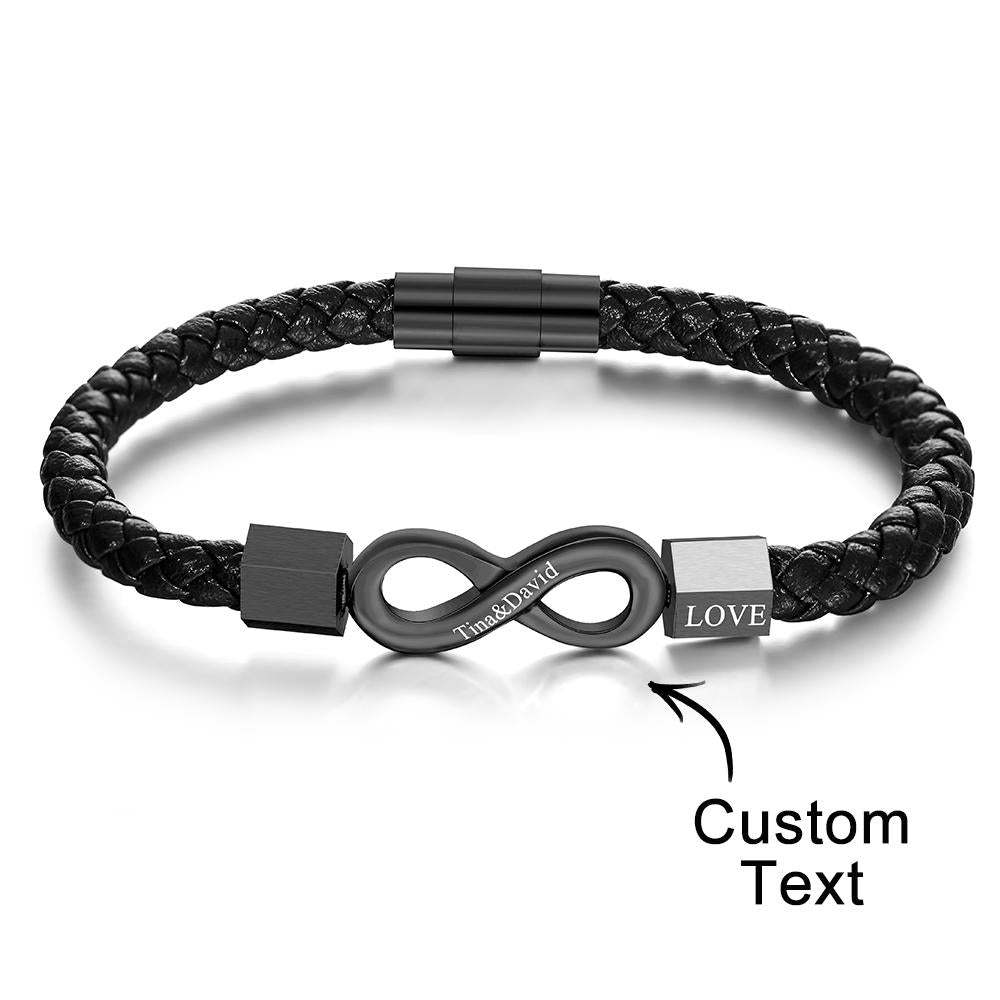 Custom Engraved Bracelet Infinity Leather Bracelet Gift for Boyfriend - soufeelus