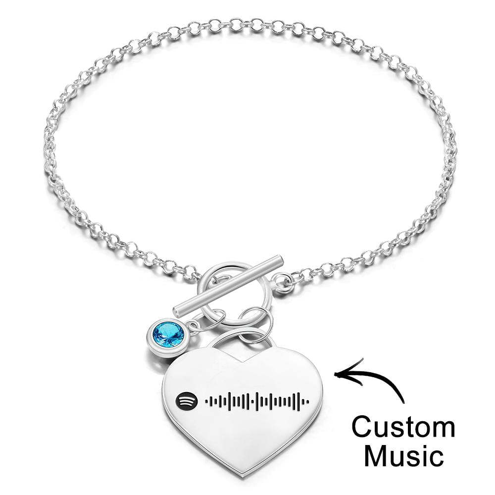 Custom Spotify Code Heart Bracelet with Birthstone Creative Gift for Women - soufeelus