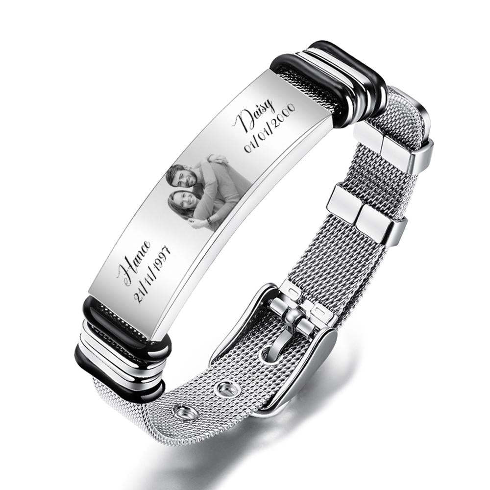 Customized Optional Photo Engraved Music Code Stainless Steel Bracelet Best Gifts For Men Gifts For Couples