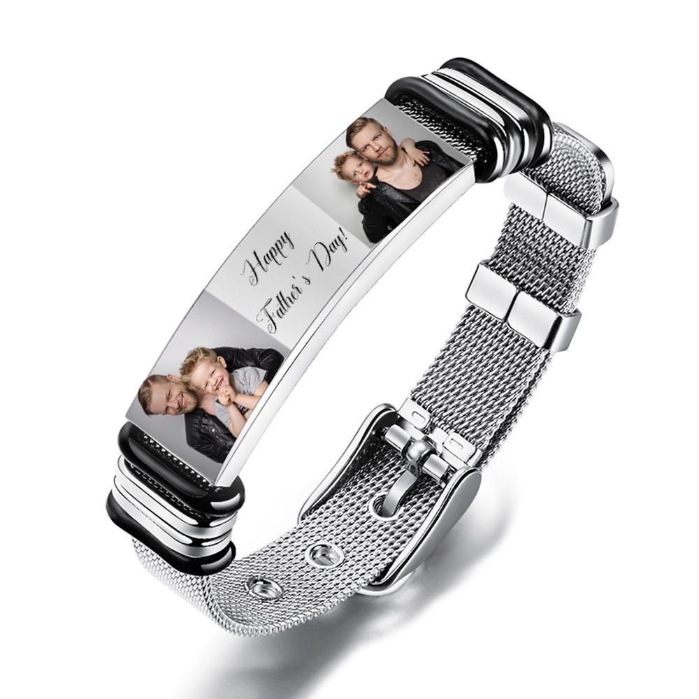 Customized Optional Photo Engraved Spotify Code Stainless Steel Bracelet Best Gifts For Dads On Father's Day