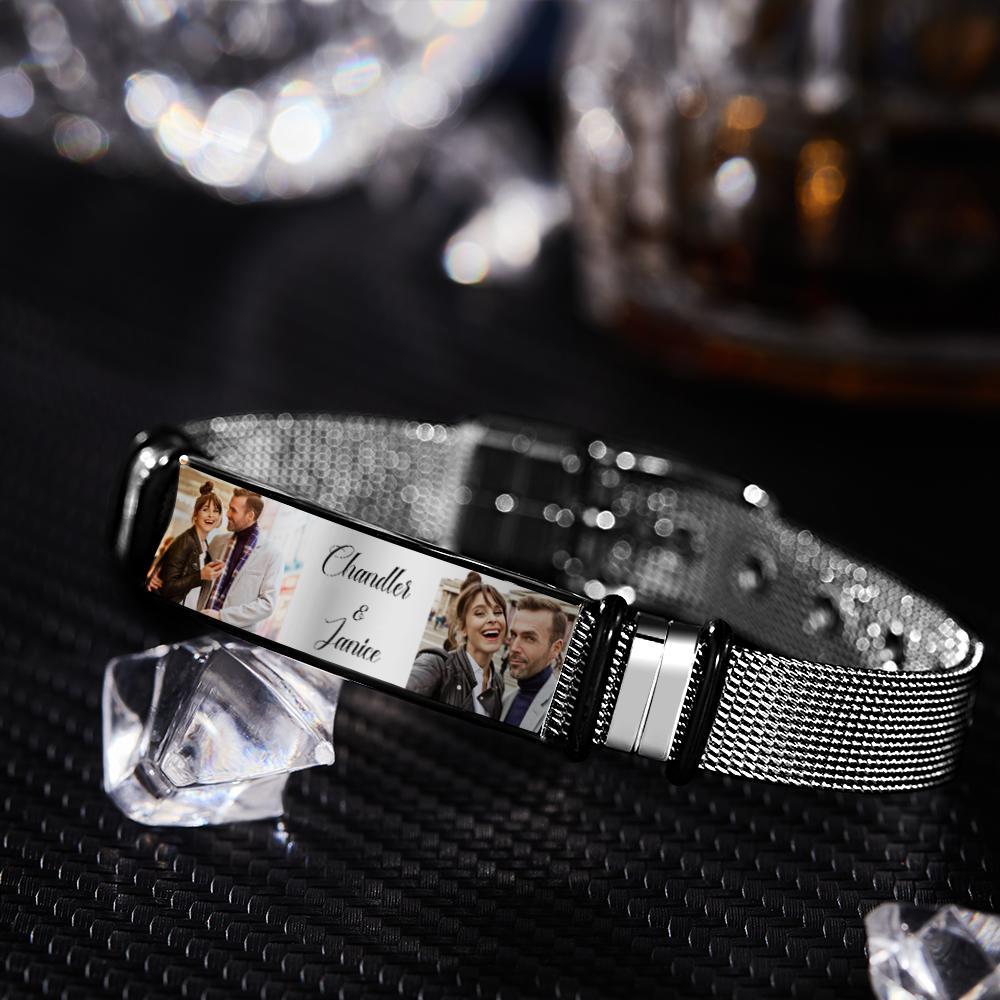 Custom Stainless Steel Mens Bracelet With Two Photo And Engraved Words Best Gifts For Lovers On Valentine's Day - soufeelus