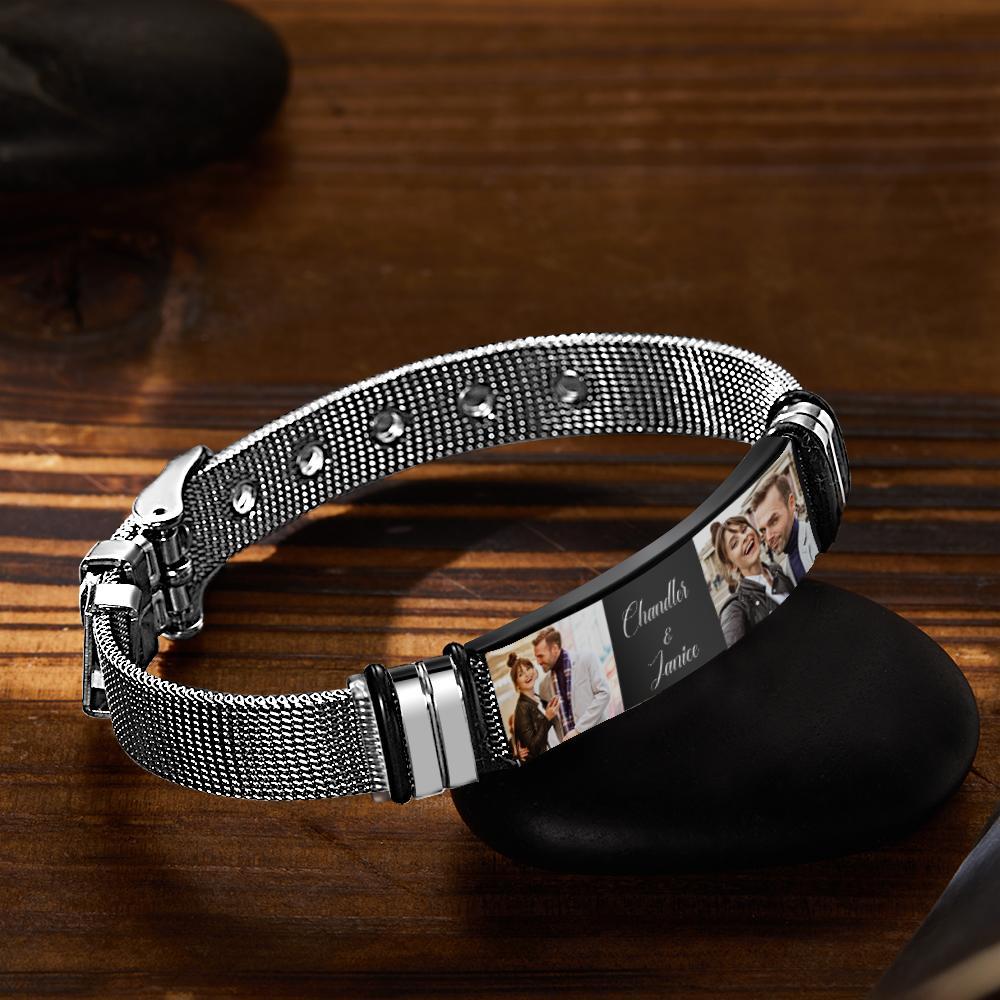 Custom Stainless Steel Mens Bracelet With Two Photo And Engraved Words Best Gifts For Lovers On Valentine's Day - soufeelus