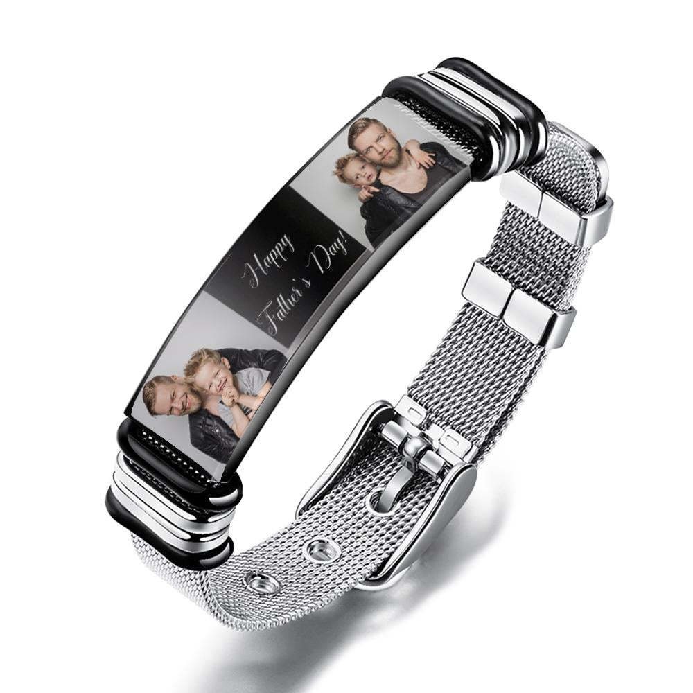 Customized Optional Photo Engraved Spotify Code Stainless Steel Bracelet Best Gifts For Dads On Father's Day