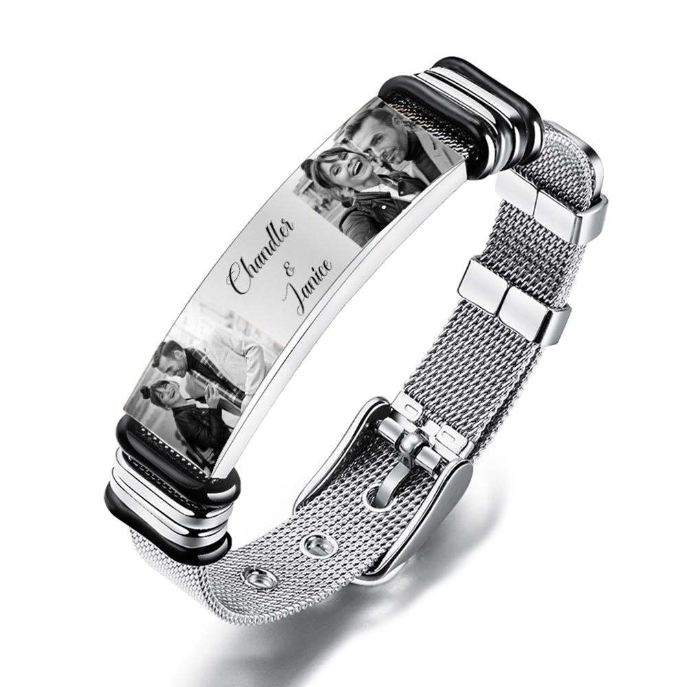 Custom Stainless Steel Mens Bracelet With Two Photo And Engraved Words Best Gifts For Lovers On Valentine's Day - soufeelus