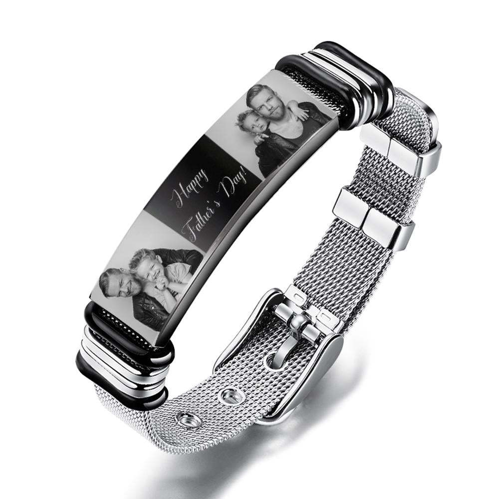 Customized Optional Photo Engraved Spotify Code Stainless Steel Bracelet Best Gifts For Dads On Father's Day