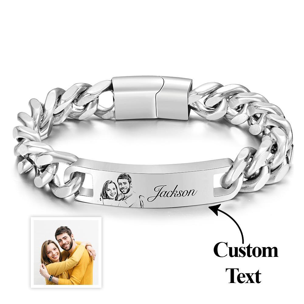 Custom Engraved Men's Bracelet Stainless Steel Photo Vintage Bracelet Jewelry Father's Day Gifts - soufeelus