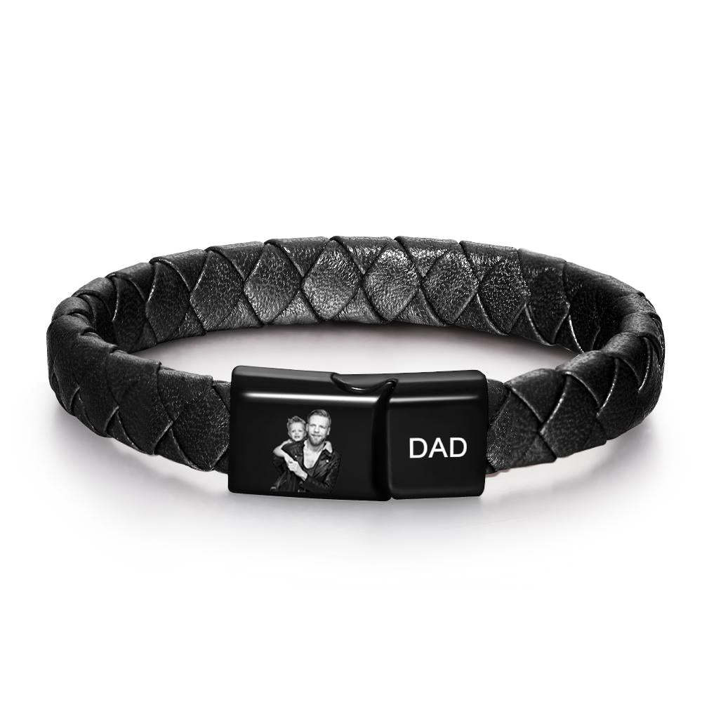 Custom Photo Engraved Bracelet Men's Bracelet Leather Father's Day Gift - soufeelus