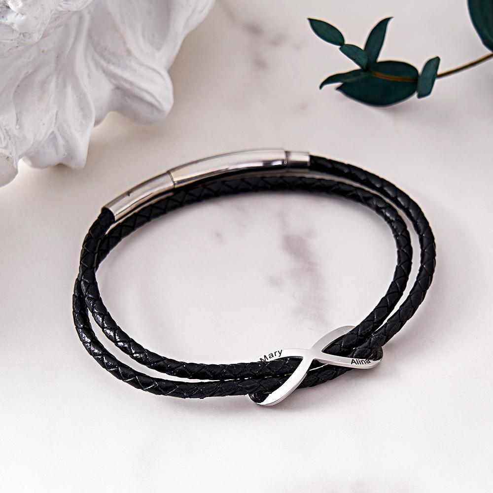 Engraved Infinity Sign Bracelet Set Personalized Leather Bracelet For Couples - soufeelus