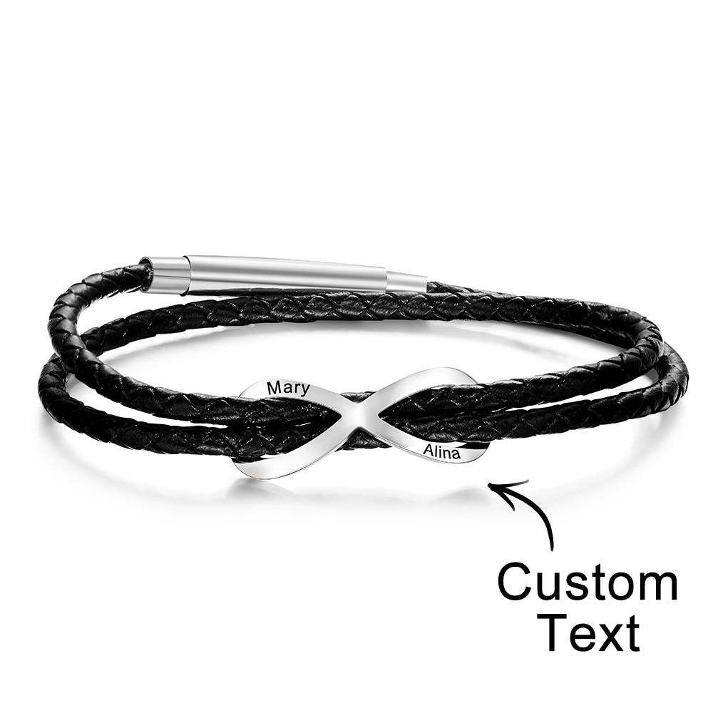 Engraved Infinity Sign Bracelet Set Personalized Leather Bracelet For Couples - soufeelus