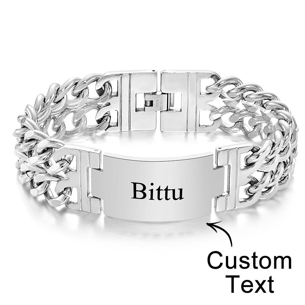 Personalized Name Wide Bracelet Engraved Fashion Bracelet Gifts For Him - soufeelus
