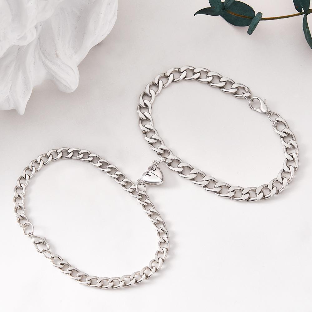 Custom Engraved Magnetic Bracelet Set Heart Shaped Matching Bracelet For Couples - soufeelus