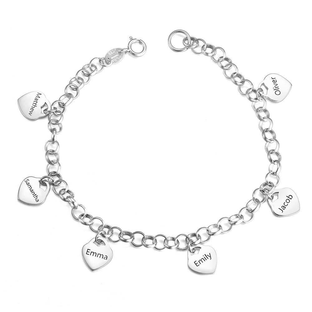 Engraved Bracelet with Heart Six Names Family Gift Platinum Plated - soufeelus