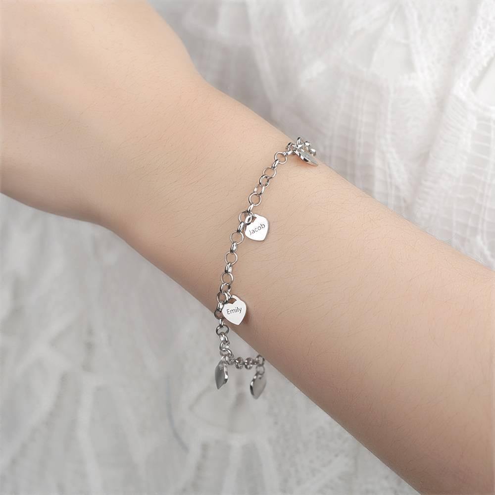 Engraved Bracelet with Heart Six Names Family Gift Silver - soufeelus