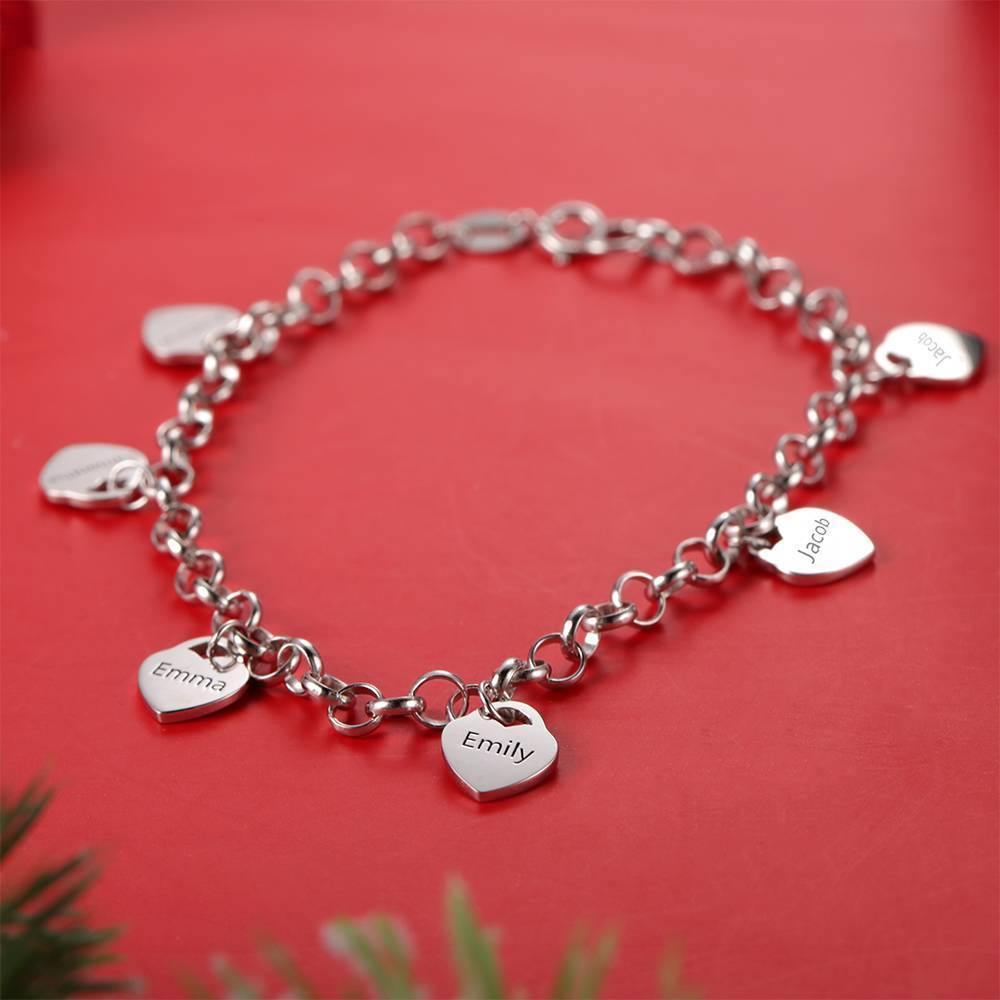 Engraved Bracelet with Heart Six Names Family Gift Platinum Plated - soufeelus