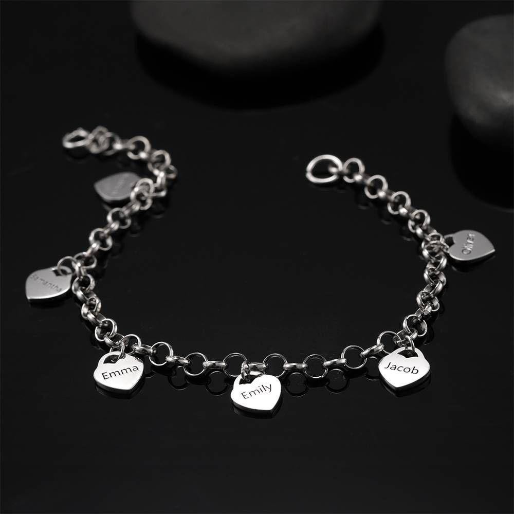 Engraved Bracelet with Heart Six Names Family Gift Silver - soufeelus