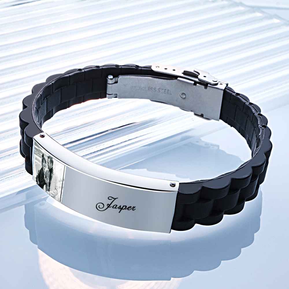 Custom Photo Silicone Bracelet Engraved Vintage Wide Bracelet For Men - soufeelus