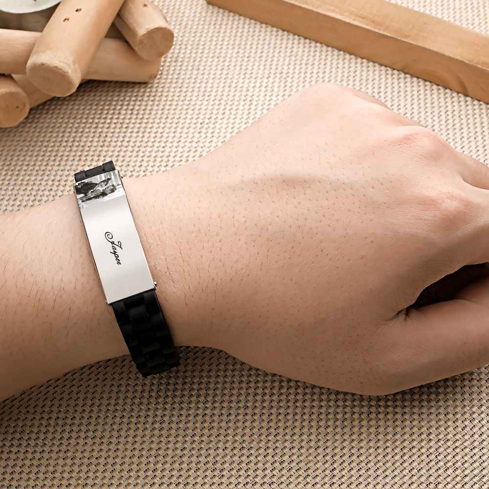 Custom Photo Silicone Bracelet Engraved Vintage Wide Bracelet For Men - soufeelus