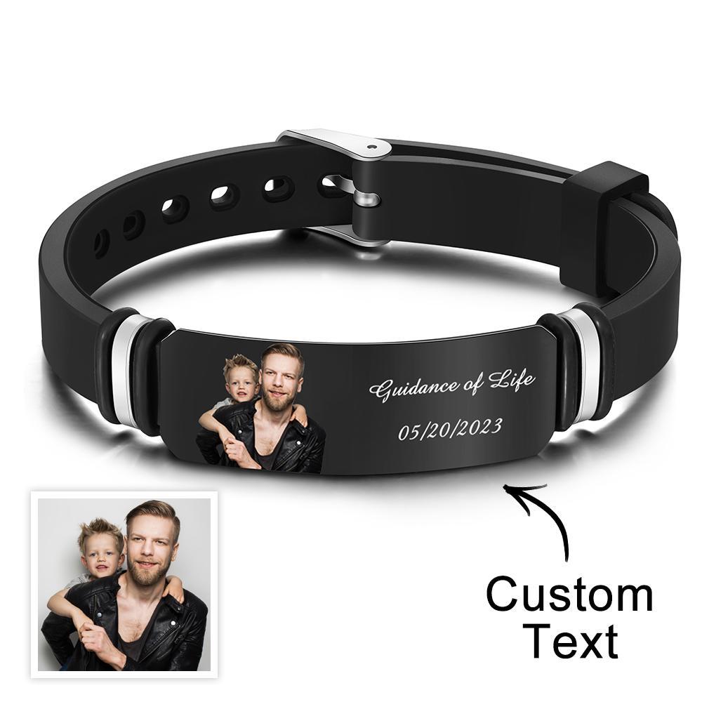 Custom Men's Photo Engraved Black Bracelet For Male Personalized Bracelet For Men Perfect Gift For Father's Day - soufeelus