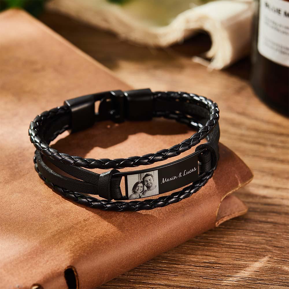 Personalized Mens Bracelets Leather Engraved Bracelet With Your Photo - soufeelus