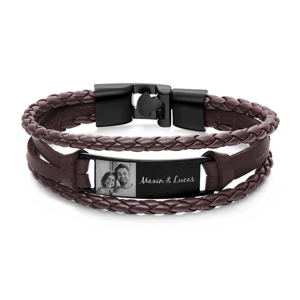 Personalized Mens Bracelets Leather Engraved Bracelet With Your Photo - soufeelus