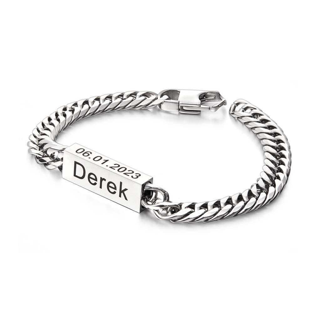 Custom Text Name Men's Bracelet Engraved Exquisite Bar Bracelet - soufeelus