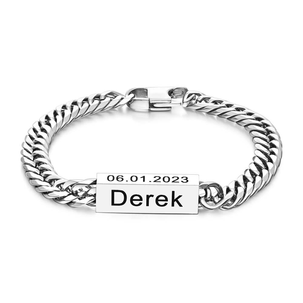 Custom Text Name Men's Bracelet Engraved Exquisite Bar Bracelet - soufeelus