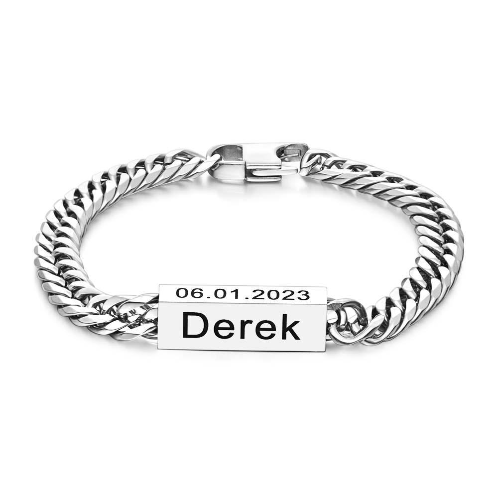 Custom Text Name Men's Bracelet Engraved Exquisite Bar Bracelet - soufeelus