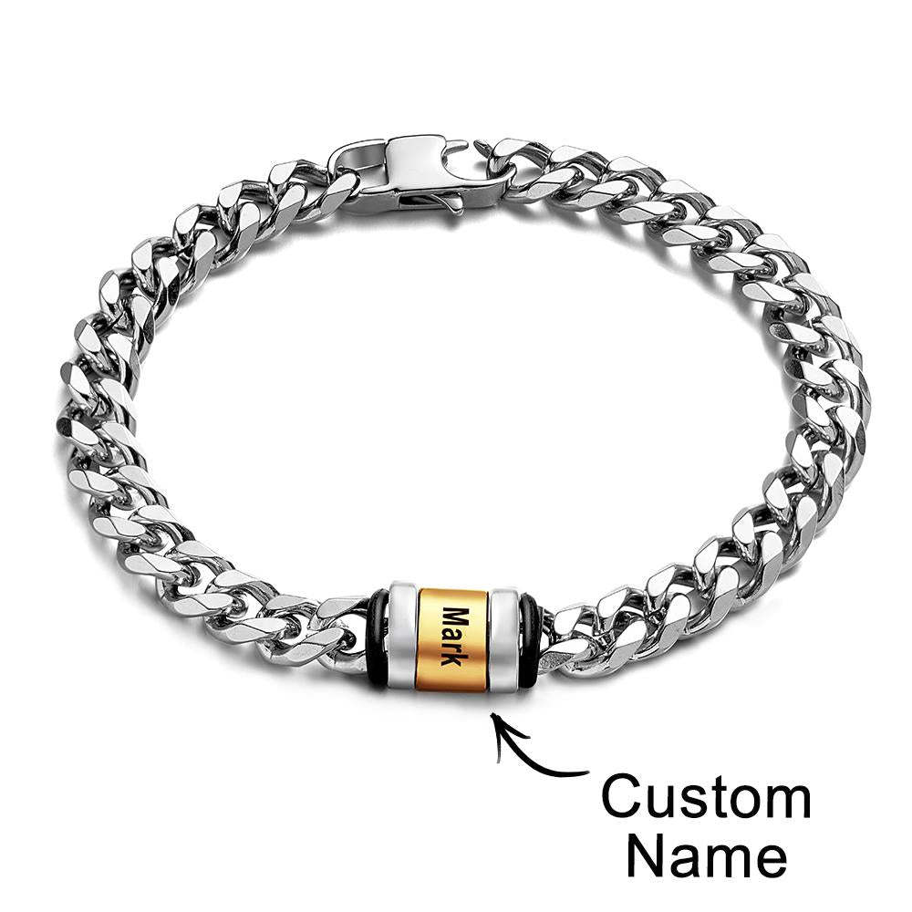 Custom Engraved Name Bracelet Women Men Silver Gold Stainless Steel Mothers Day Jewelry Fathers Day Gift
