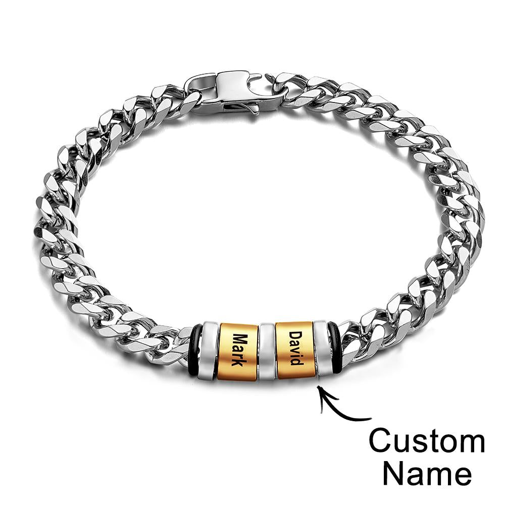 Custom Engraved Name Bracelet Women Men Silver Gold Stainless Steel Mothers Day Jewelry Fathers Day Gift - soufeelus