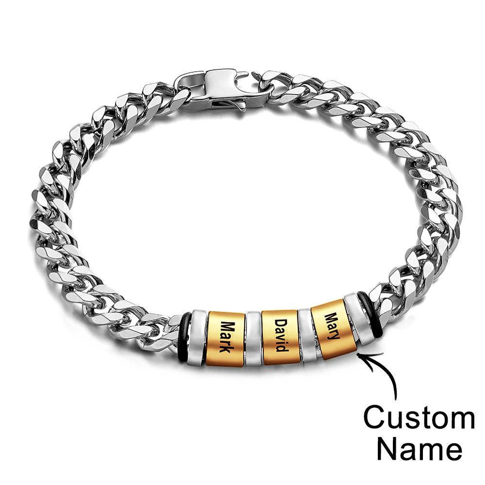 Custom Engraved Name Bracelet Women Men Silver Gold Stainless Steel Mothers Day Jewelry Fathers Day Gift - soufeelus